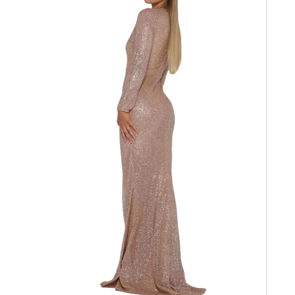Nwot Portia & Scarlet Rose Blush Glitter Longsleeve Evening Gown - Picture 12 of 17